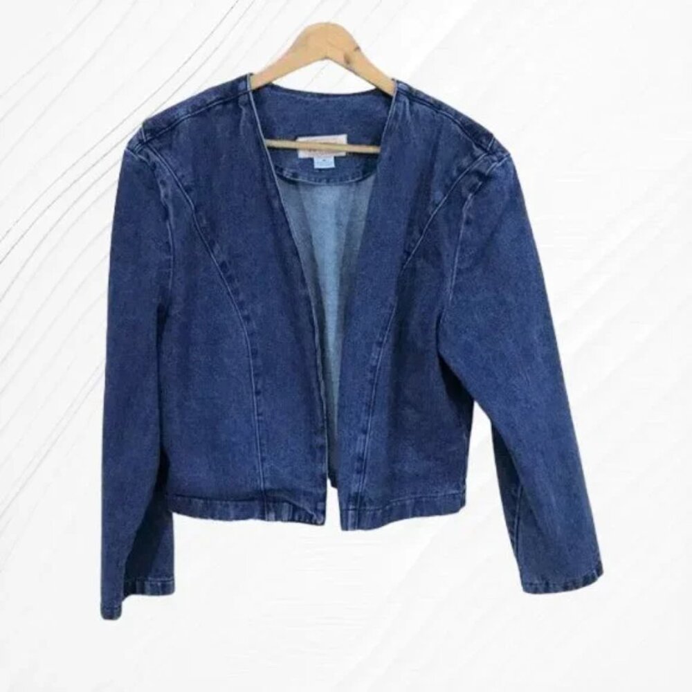 Vintage 90s Y2K Denim Jacket Open Front Blue Cotton APACHE Women M